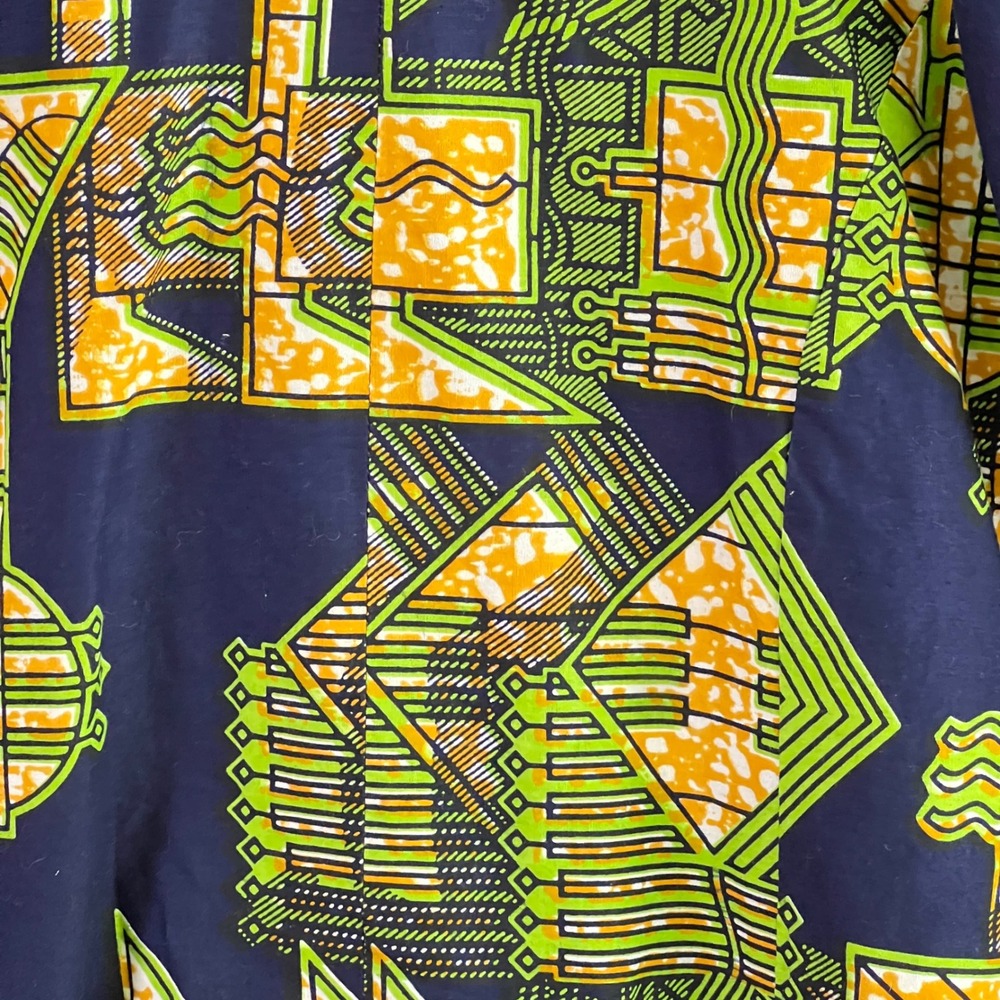 Nancy Classy Stitch Shirt XL Men Abstract Geometric African Wax Print Navy Green - Picture 5 of 10